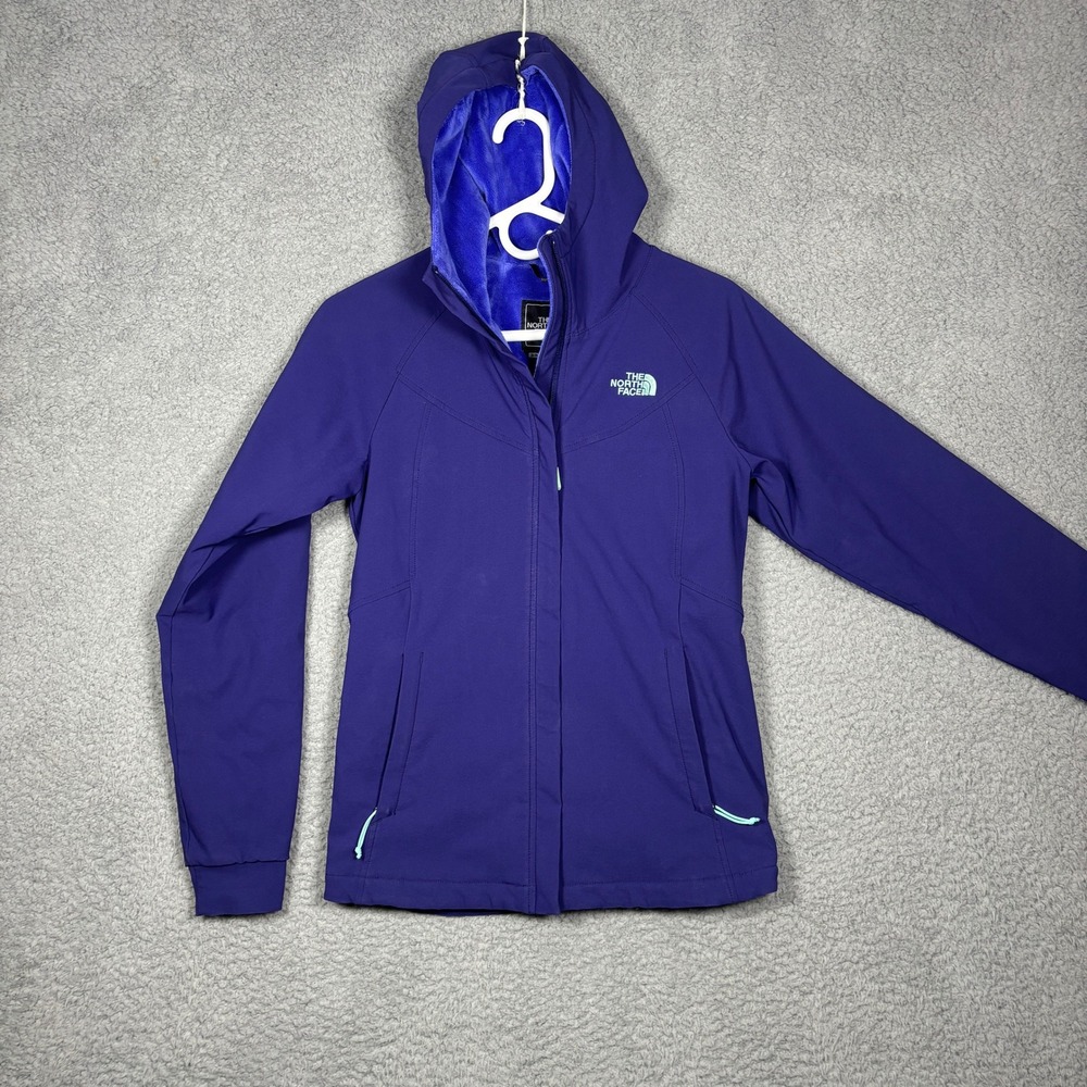 The North Face Womens WindWall Purple Fleece Lined Softshell Hooded Jacket S